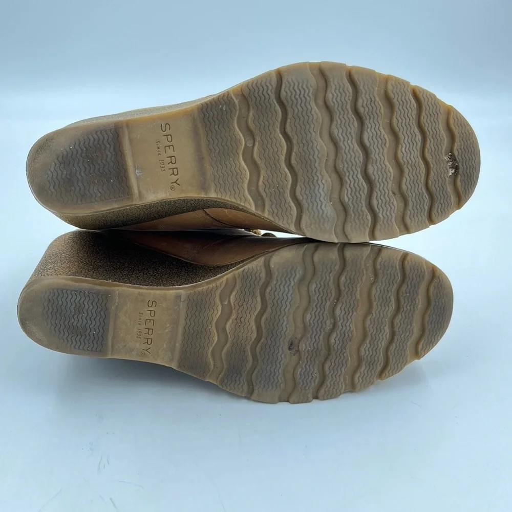 Sperry Tan Harlow Burnished Leather Ankle Wedge Boots Size 9
